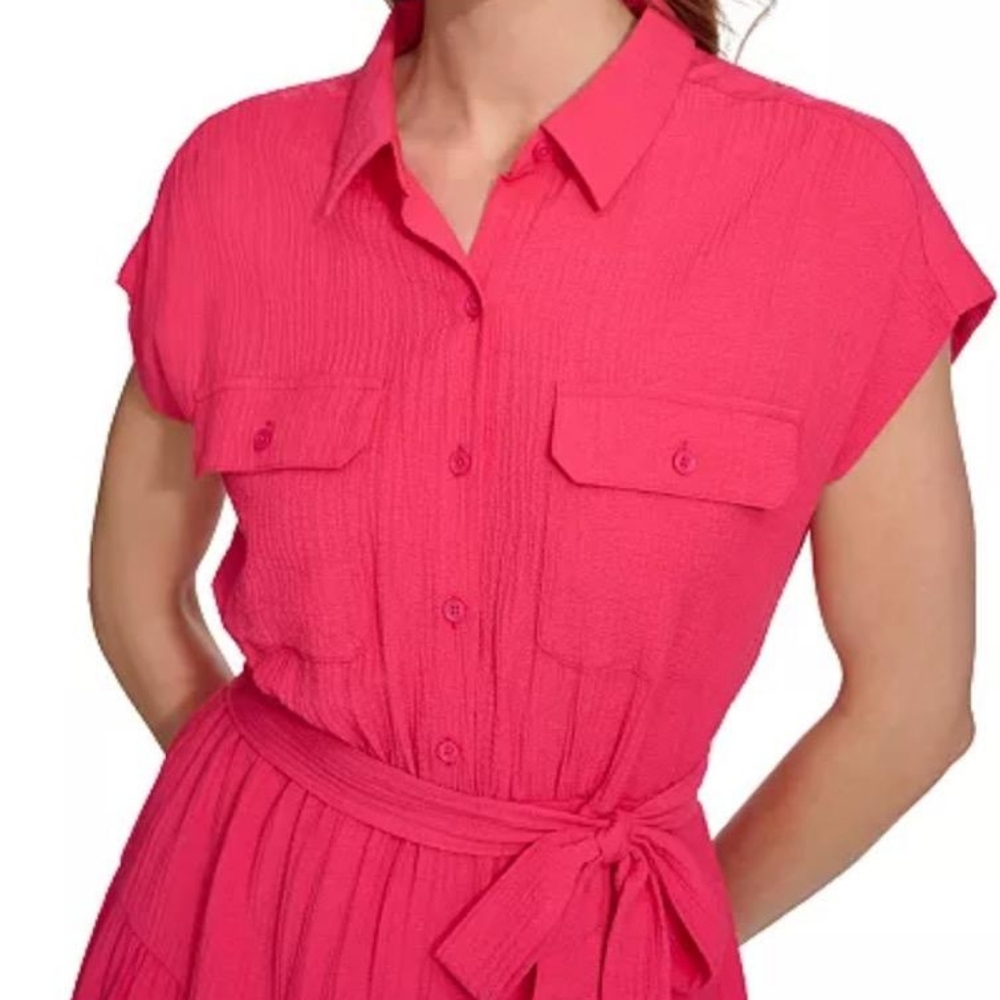 NWT DKNY | Tiered Midi Shirt Dress - Picture 3 of 8